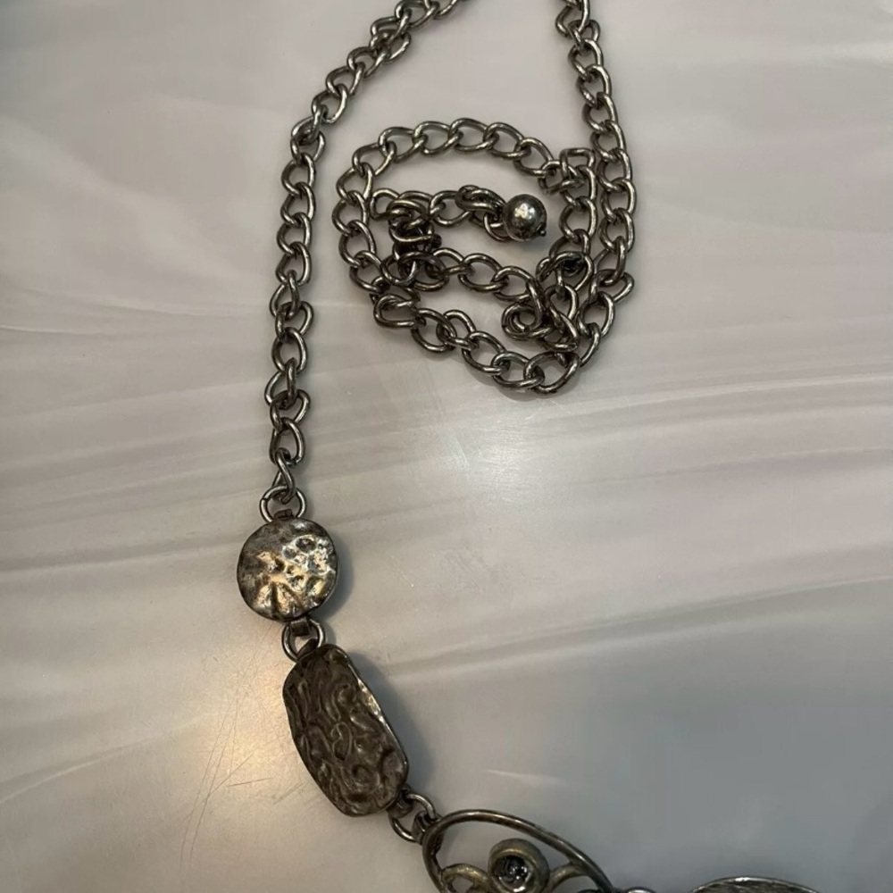 Chico’s chunky silver chain link Belt with Colored jewels adjustable 50inch OSFM - Picture 3 of 13